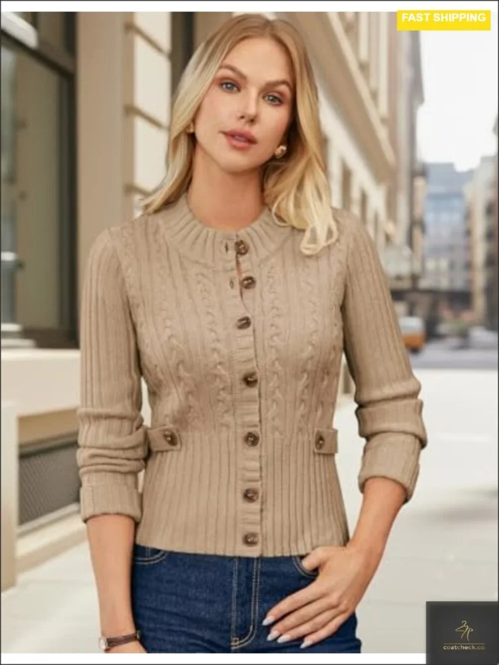 Button Up Cable Knit Cropped Cardigan Sweater Chunky Winter Cardigan